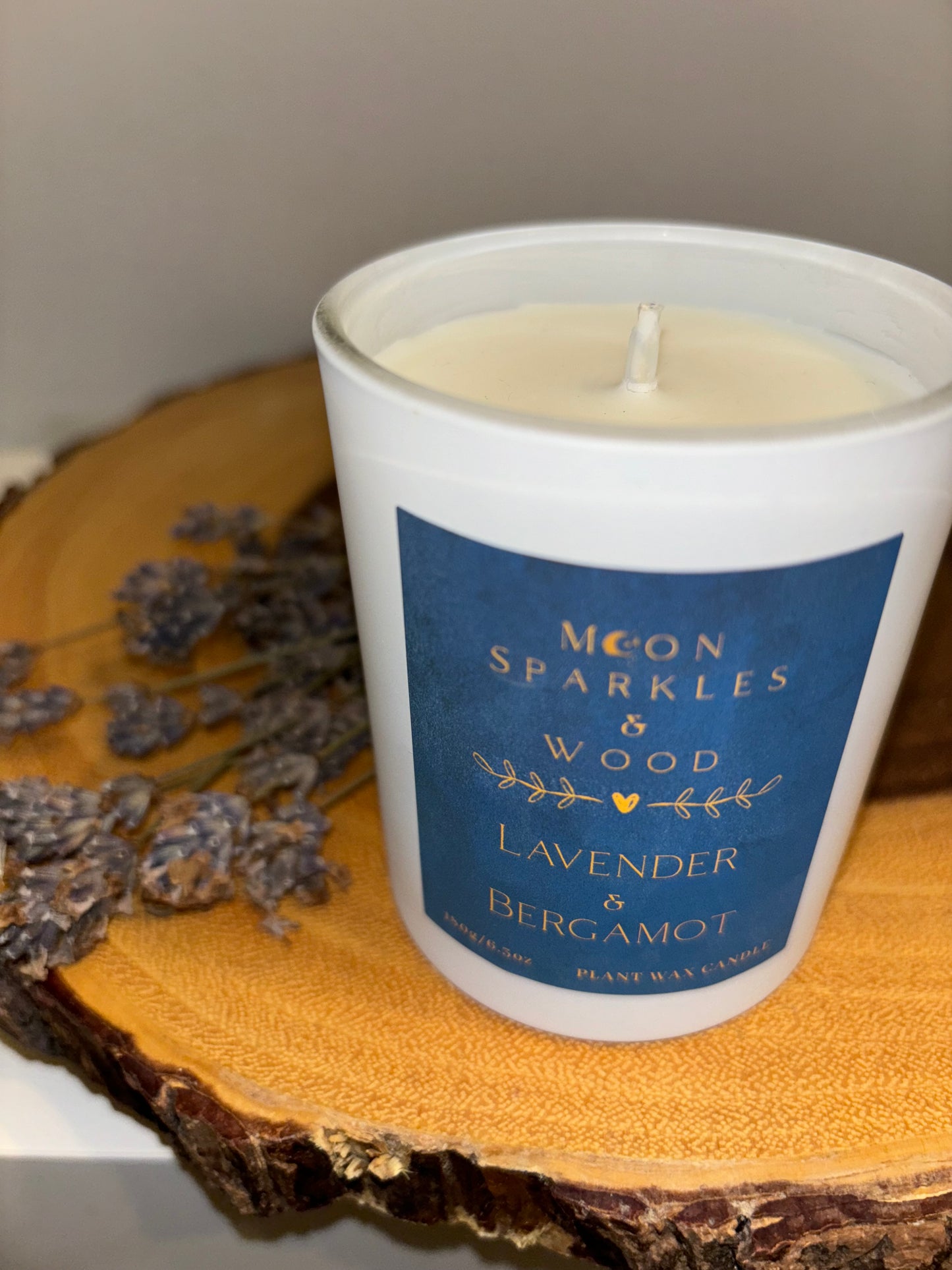 Moon Sparkles & Wood – 9cl Matt White Votive Candle