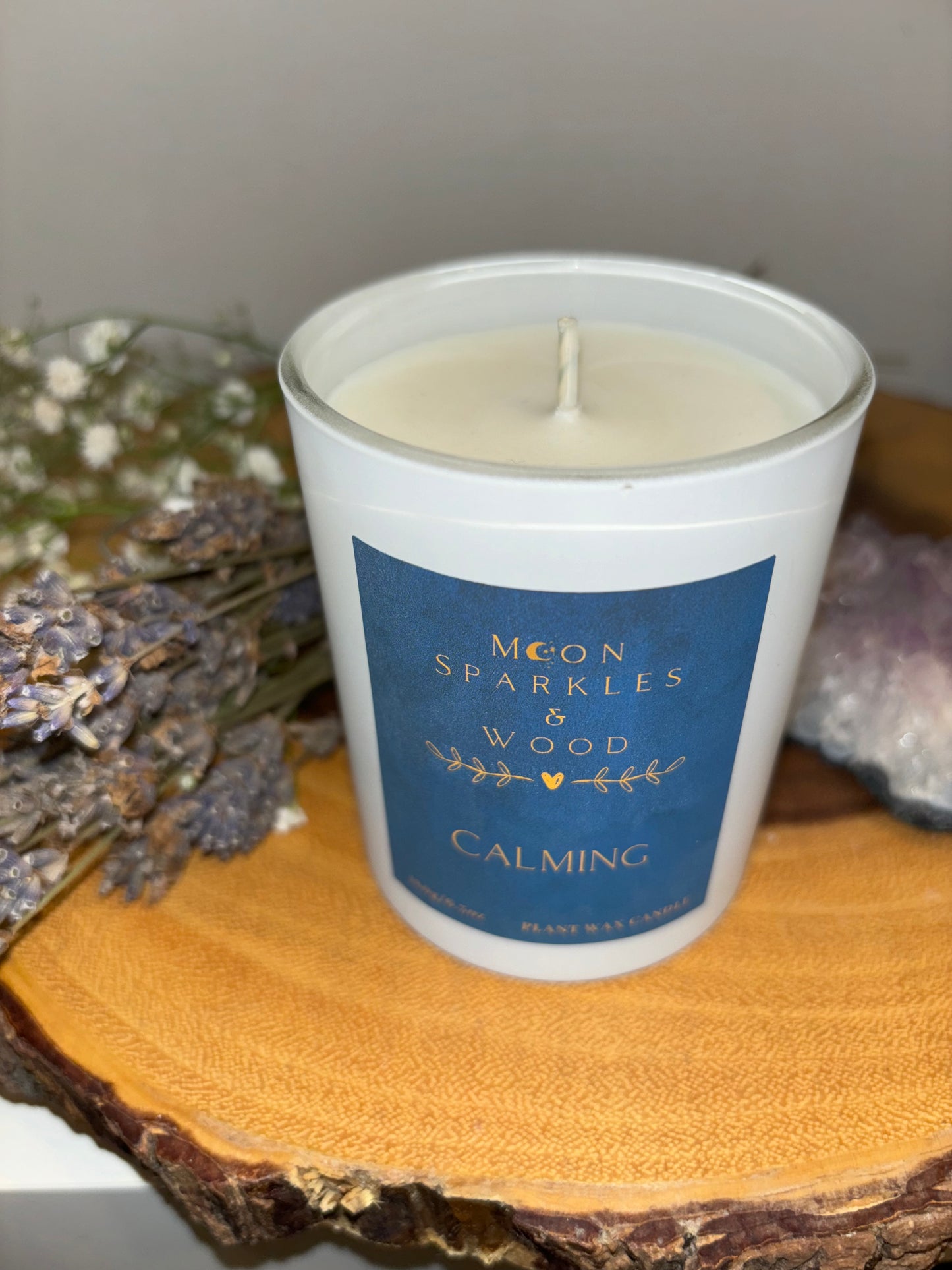 Moon Sparkles & Wood – 20cl Matt White Glass Candle