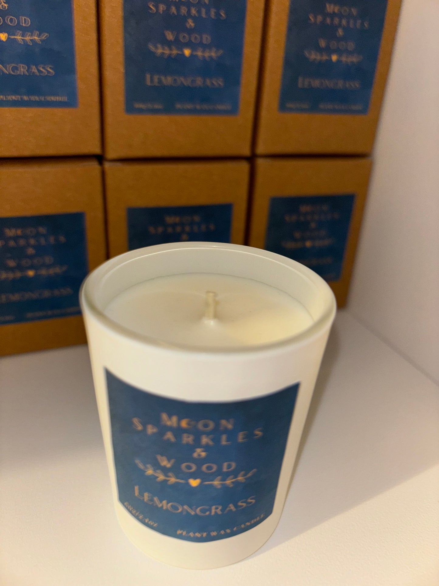 Moon Sparkles & Wood – 9cl Matt White Votive Candle