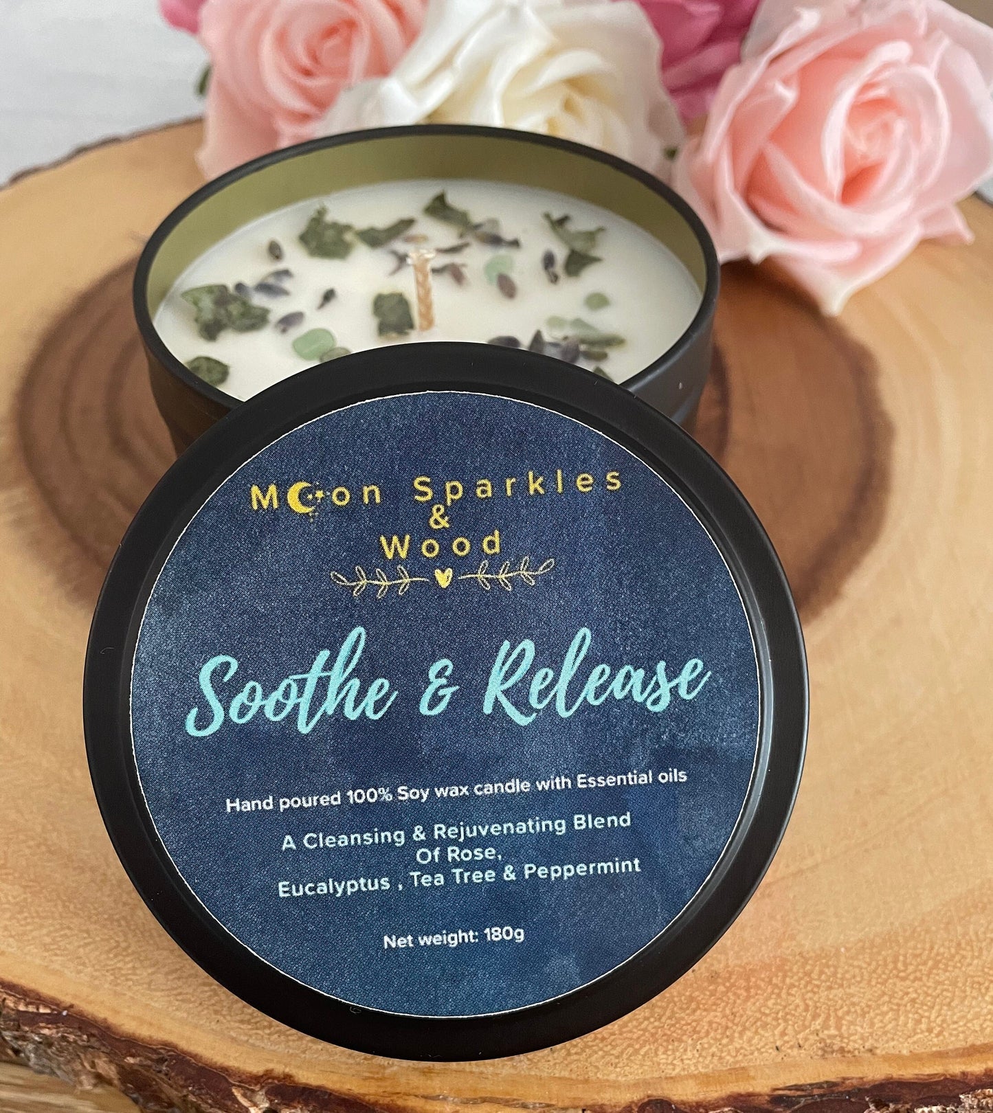 Soothe & Release - our  refreshing Soy wax candle with Eucalyptus & Peppermint fragrance oils. 180g